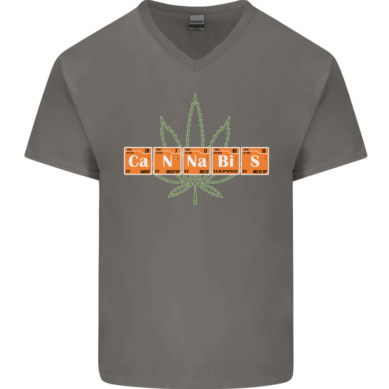 Cannabis Periodic Table Chemistry Weed Mens V-Neck Cotton T-Shirt Charcoal