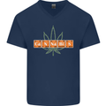 Cannabis Periodic Table Chemistry Weed Mens V-Neck Cotton T-Shirt Navy Blue