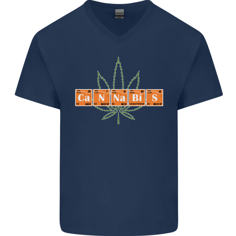 Cannabis Periodic Table Chemistry Weed Mens V-Neck Cotton T-Shirt Navy Blue