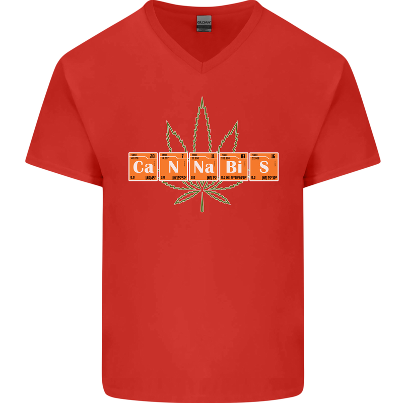 Cannabis Periodic Table Chemistry Weed Mens V-Neck Cotton T-Shirt Red