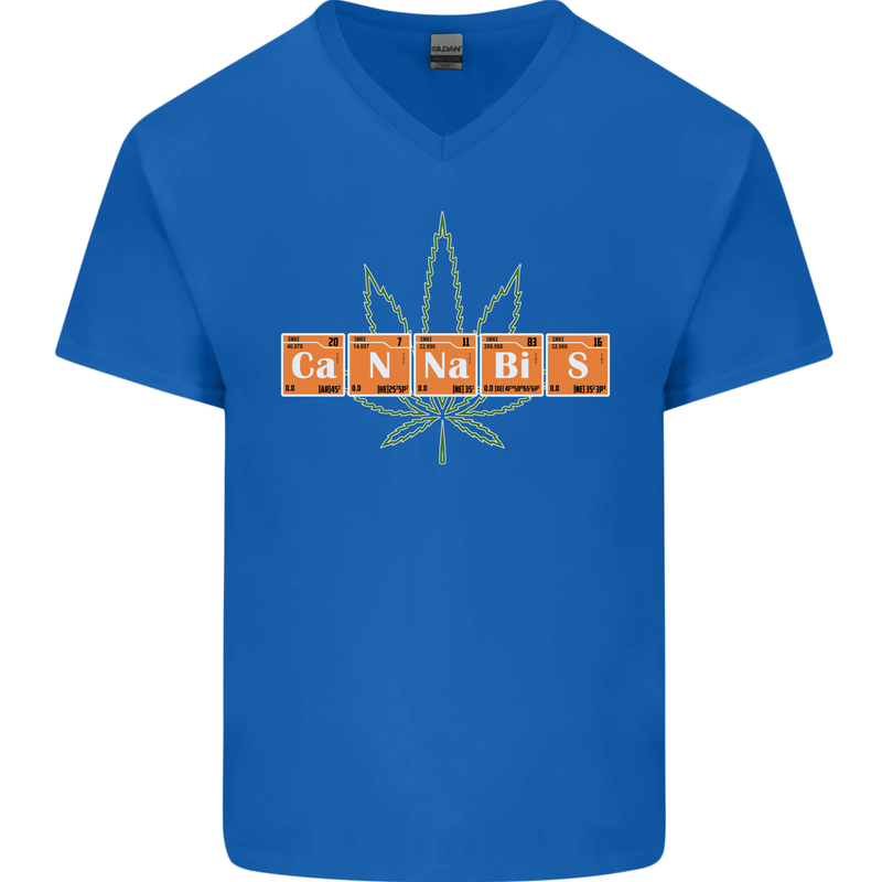 Cannabis Periodic Table Chemistry Weed Mens V-Neck Cotton T-Shirt Royal Blue