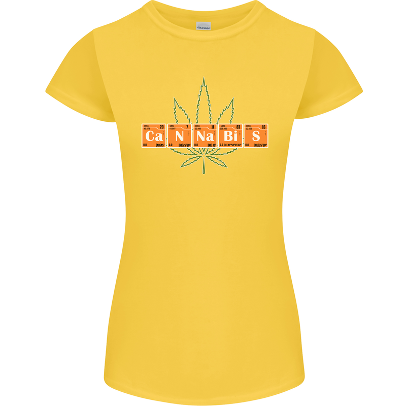 Cannabis Periodic Table Chemistry Weed Womens Petite Cut T-Shirt Yellow