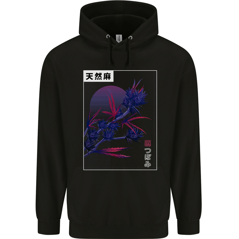Cannabis Vaporwave Drugs Marijuana Weed Childrens Kids Hoodie Black