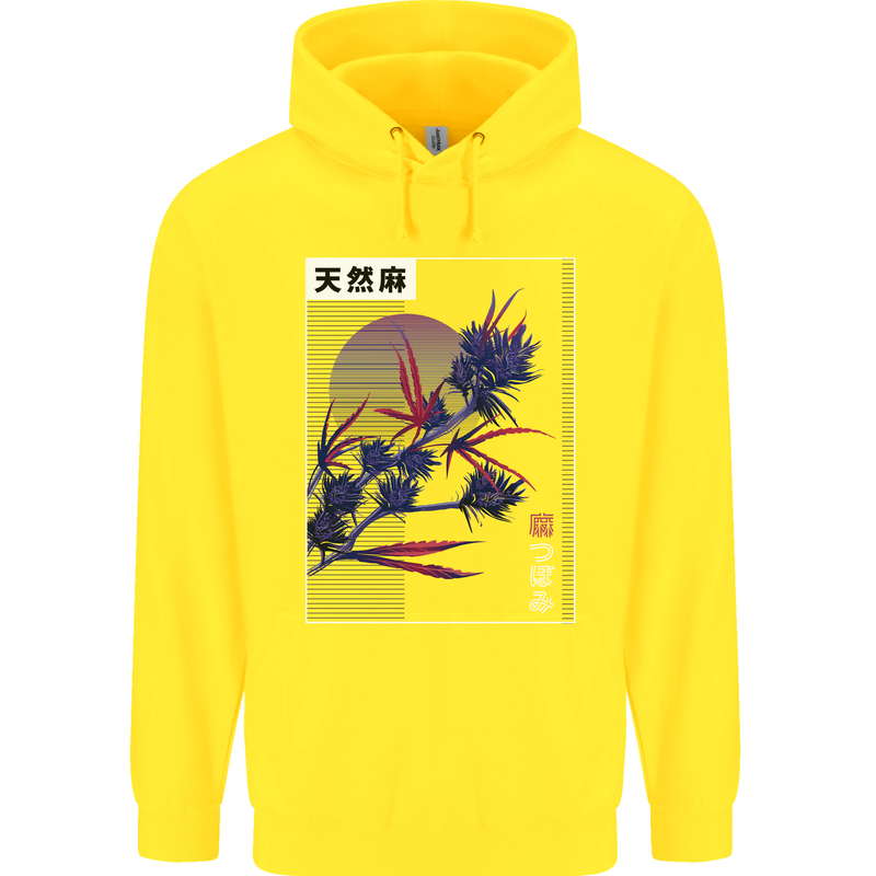 Cannabis Vaporwave Drugs Marijuana Weed Childrens Kids Hoodie Yellow