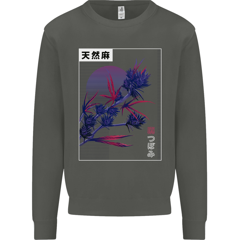Cannabis Vaporwave Drugs Marijuana Weed Kids Sweatshirt Jumper Storm Grey