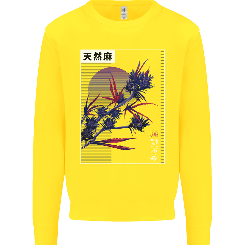 Cannabis Vaporwave Drugs Marijuana Weed Kids Sweatshirt Jumper Yellow