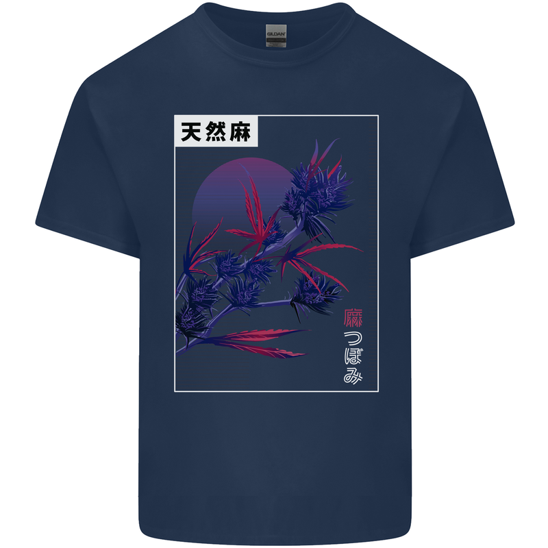 Cannabis Vaporwave Drugs Marijuana Weed Kids T-Shirt Childrens Navy Blue
