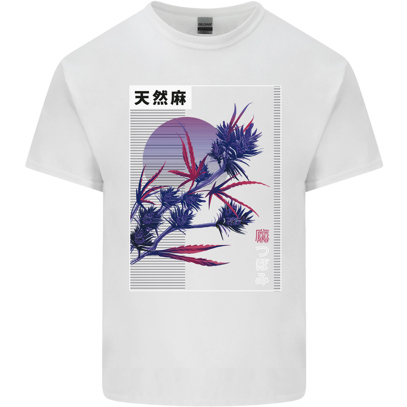 Cannabis Vaporwave Drugs Marijuana Weed Mens Cotton T-Shirt Tee Top White