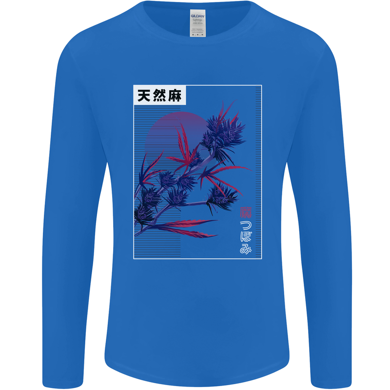 Cannabis Vaporwave Drugs Marijuana Weed Mens Long Sleeve T-Shirt Royal Blue