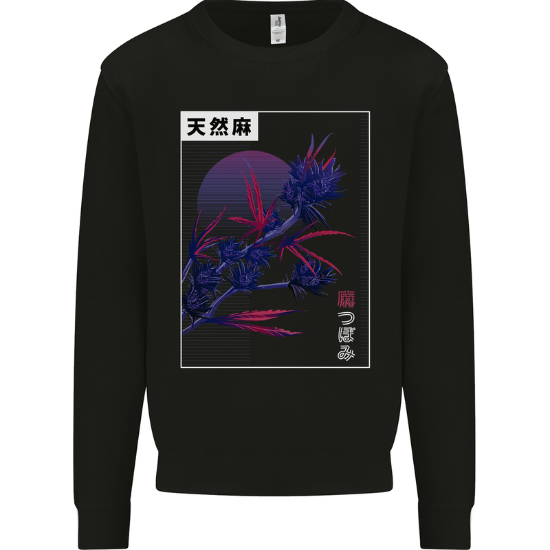 Cannabis Vaporwave Drugs Marijuana Weed Mens Sweatshirt Jumper Black