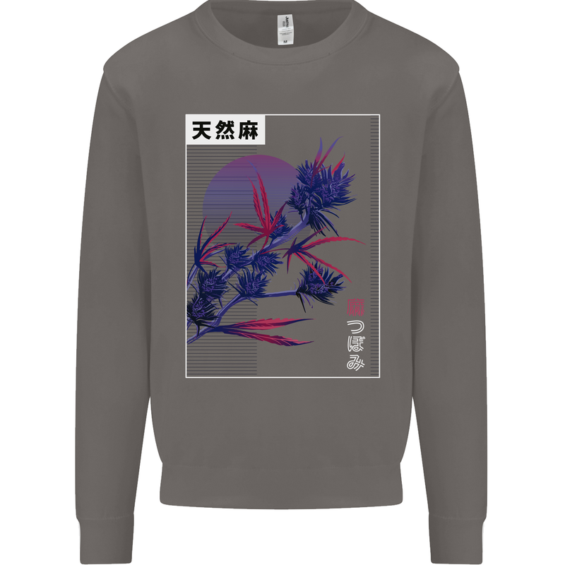 Cannabis Vaporwave Drugs Marijuana Weed Mens Sweatshirt Jumper Charcoal