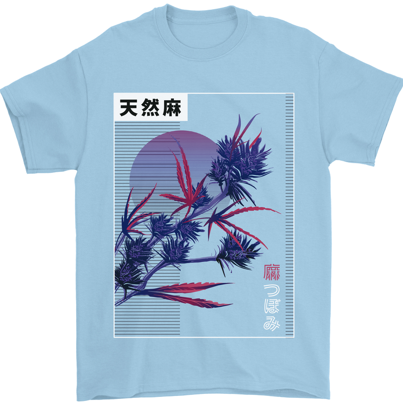 Cannabis Vaporwave Drugs Marijuana Weed Mens T-Shirt 100% Cotton Light Blue