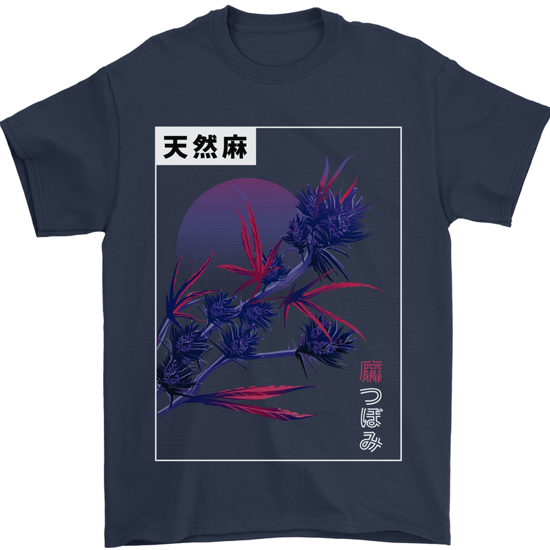 Cannabis Vaporwave Drugs Marijuana Weed Mens T-Shirt 100% Cotton Navy Blue
