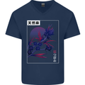 Cannabis Vaporwave Drugs Marijuana Weed Mens V-Neck Cotton T-Shirt Navy Blue