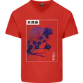 Cannabis Vaporwave Drugs Marijuana Weed Mens V-Neck Cotton T-Shirt Red