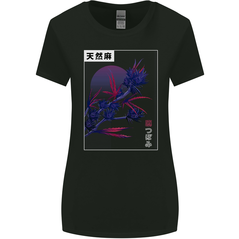 Cannabis Vaporwave Drugs Marijuana Weed Womens Wider Cut T-Shirt Black