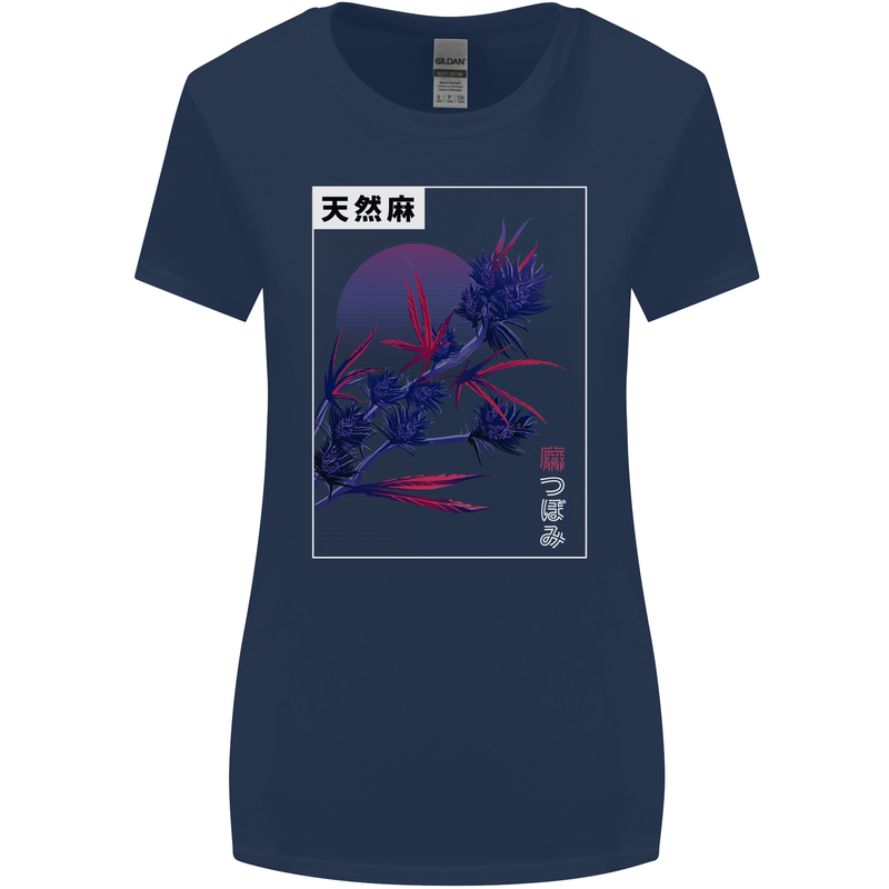 Cannabis Vaporwave Drugs Marijuana Weed Womens Wider Cut T-Shirt Navy Blue