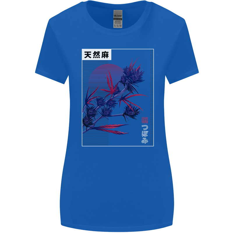 Cannabis Vaporwave Drugs Marijuana Weed Womens Wider Cut T-Shirt Royal Blue