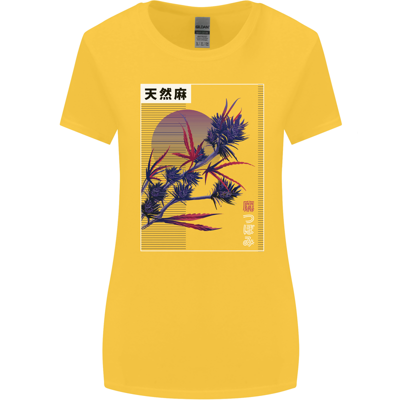Cannabis Vaporwave Drugs Marijuana Weed Womens Wider Cut T-Shirt Yellow
