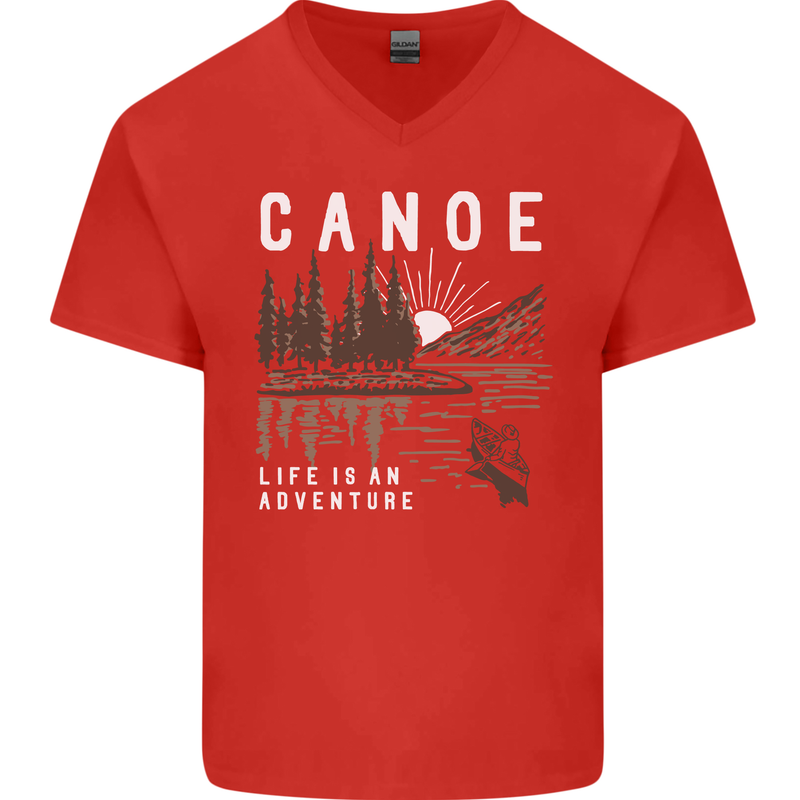 Canoe Adventure Canoeing Kayak Kayaking Mens V-Neck Cotton T-Shirt Red