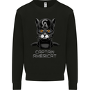 Captain Americat Funny Superhero Cat Kids Sweatshirt Jumper Black