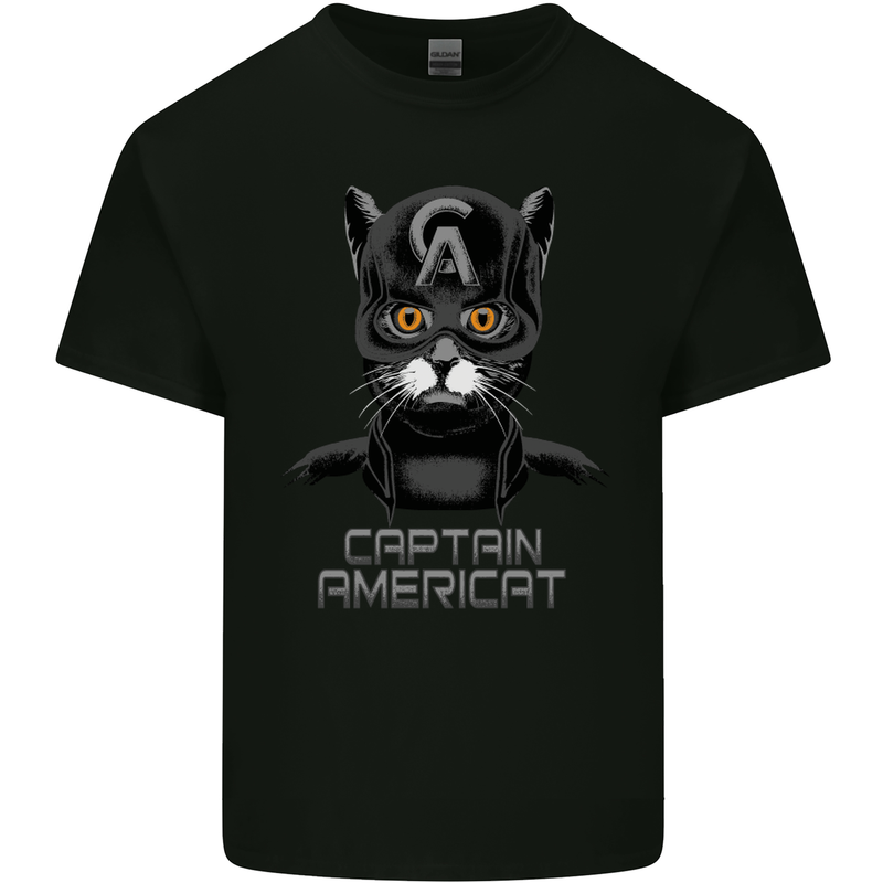 Captain Americat Funny Superhero Cat Mens Cotton T-Shirt Tee Top Black