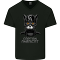 Captain Americat Funny Superhero Cat Mens V-Neck Cotton T-Shirt Black