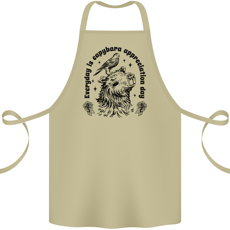 Capybara Appreciation Day Cotton Apron 100% Organic Khaki