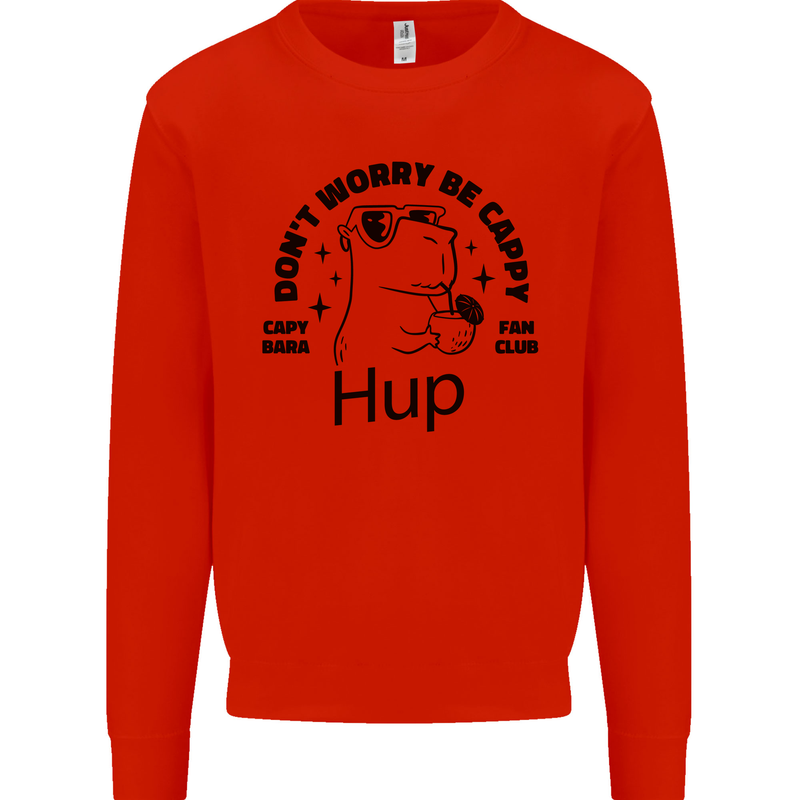 Capybara Be Cappy Funny Kids Sweatshirt Jumper Bright Red