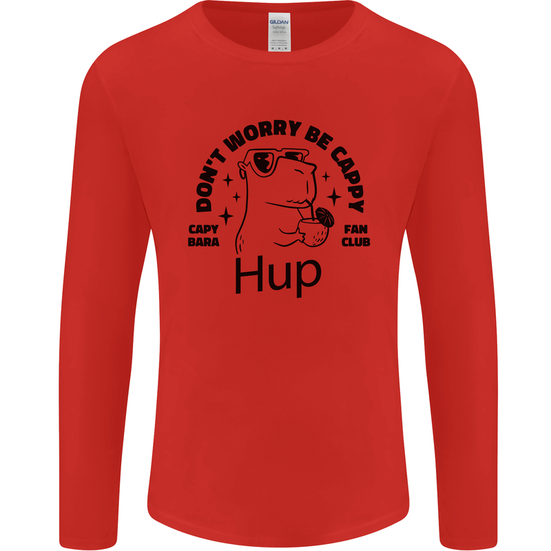 Capybara Be Cappy Funny Mens Long Sleeve T-Shirt Red