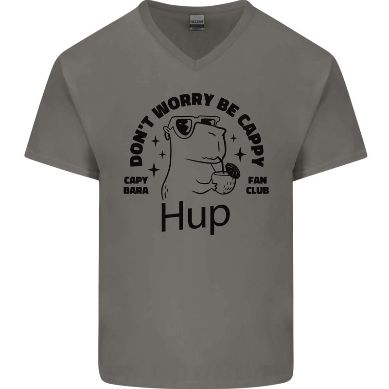 Capybara Be Cappy Funny Mens V-Neck Cotton T-Shirt Charcoal
