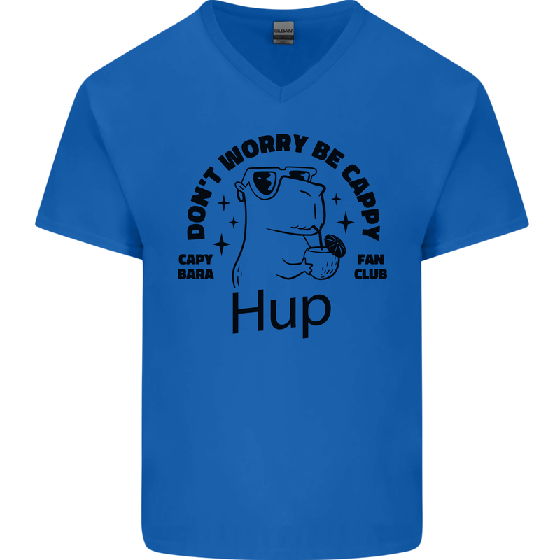 Capybara Be Cappy Funny Mens V-Neck Cotton T-Shirt Royal Blue