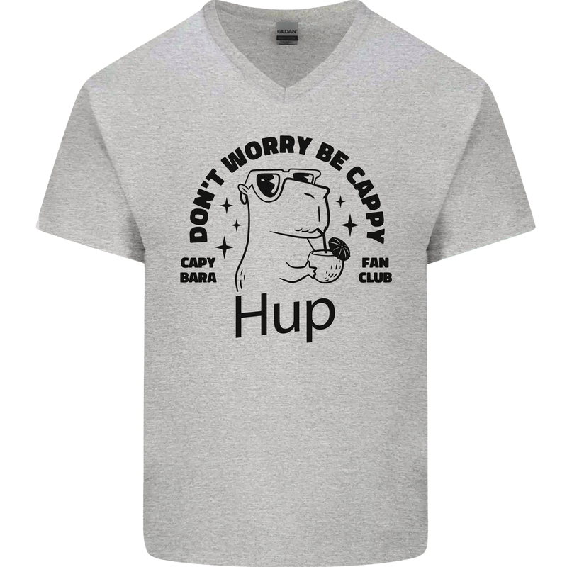 Capybara Be Cappy Funny Mens V-Neck Cotton T-Shirt Sports Grey