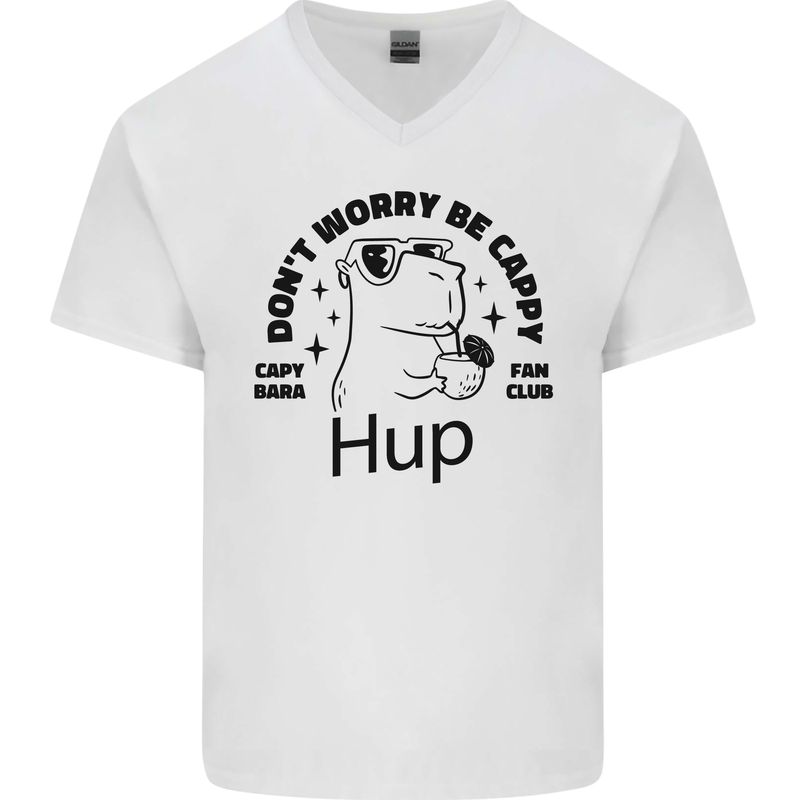 Capybara Be Cappy Funny Mens V-Neck Cotton T-Shirt White