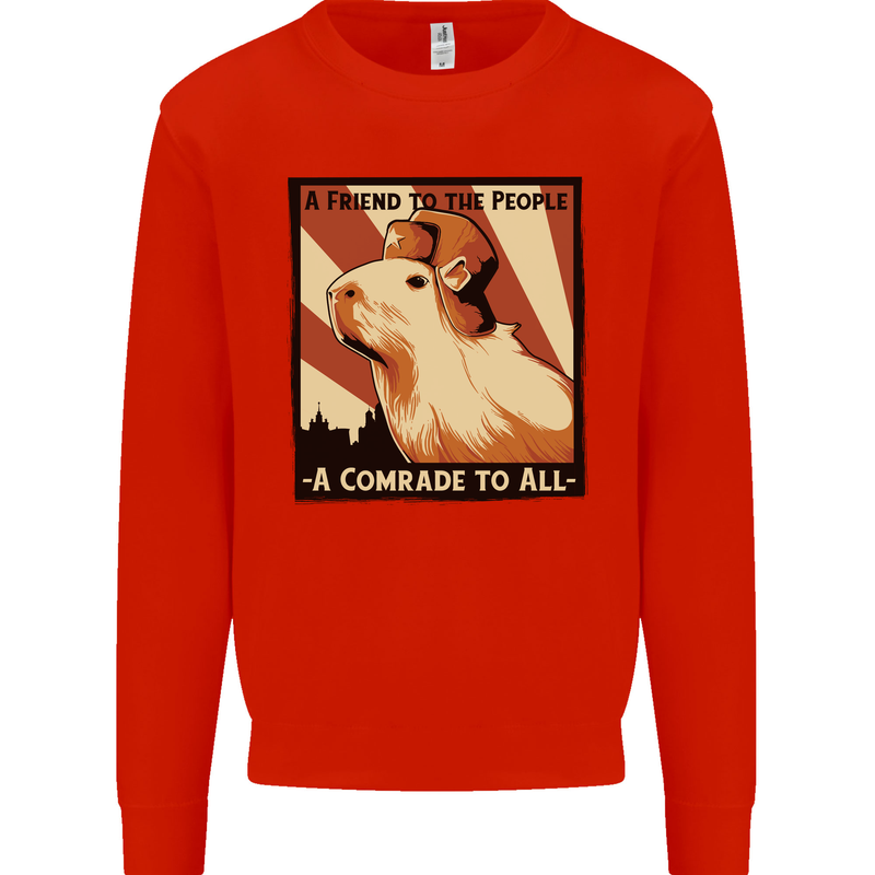 Capybara Comrade Kids Sweatshirt Jumper Bright Red