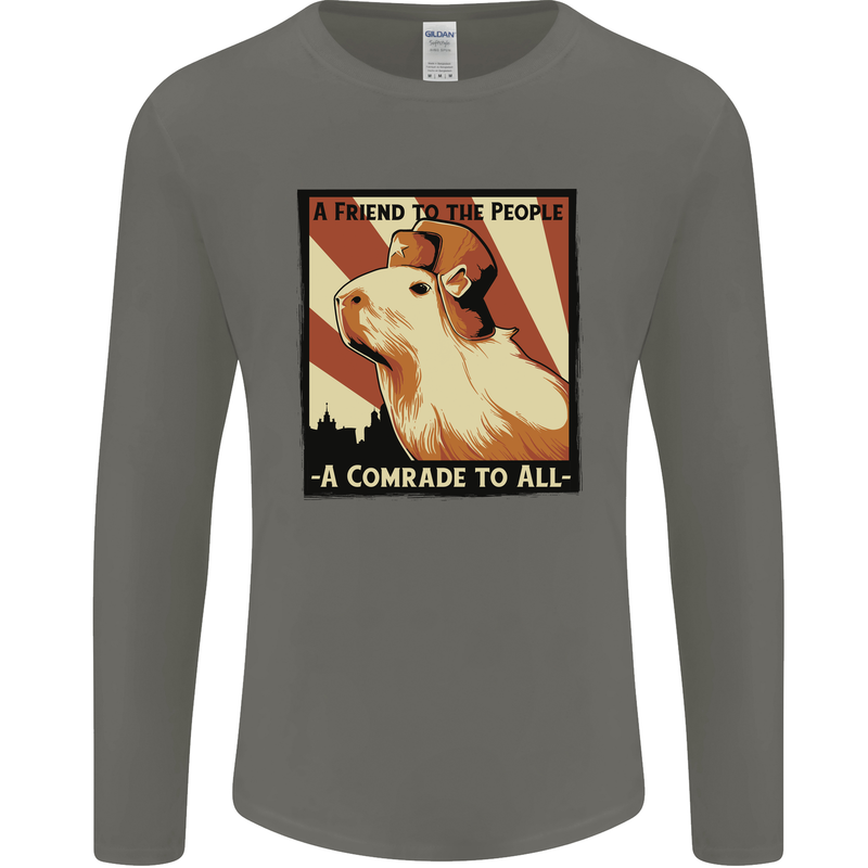 Capybara Comrade Mens Long Sleeve T-Shirt Charcoal