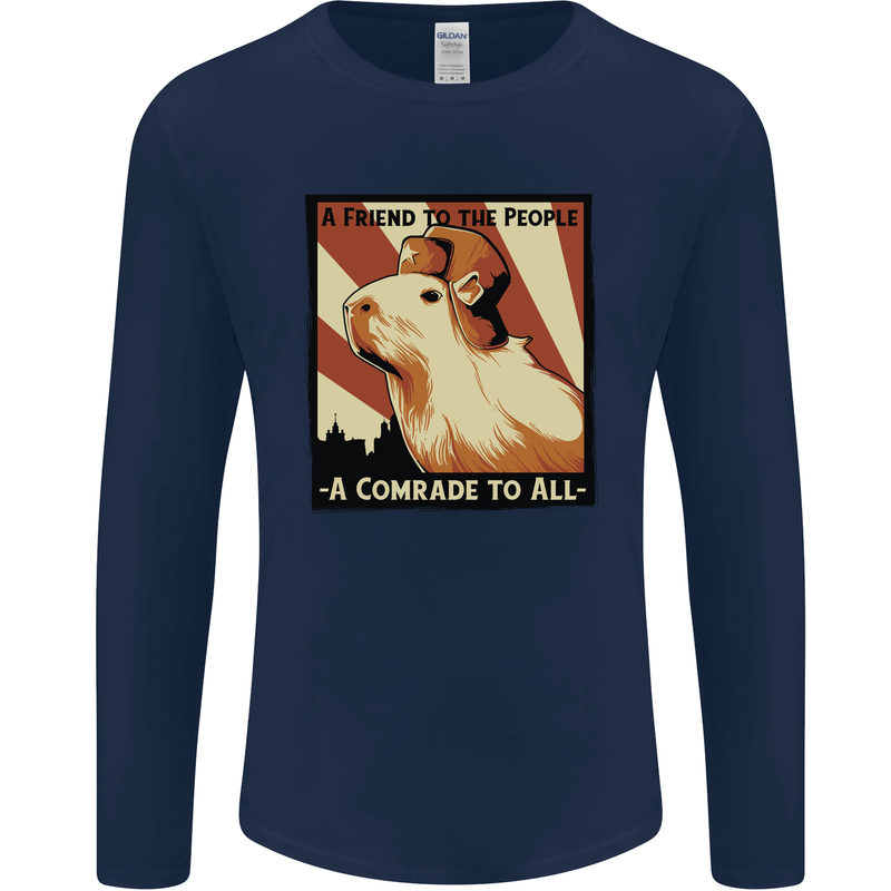 Capybara Comrade Mens Long Sleeve T-Shirt Navy Blue