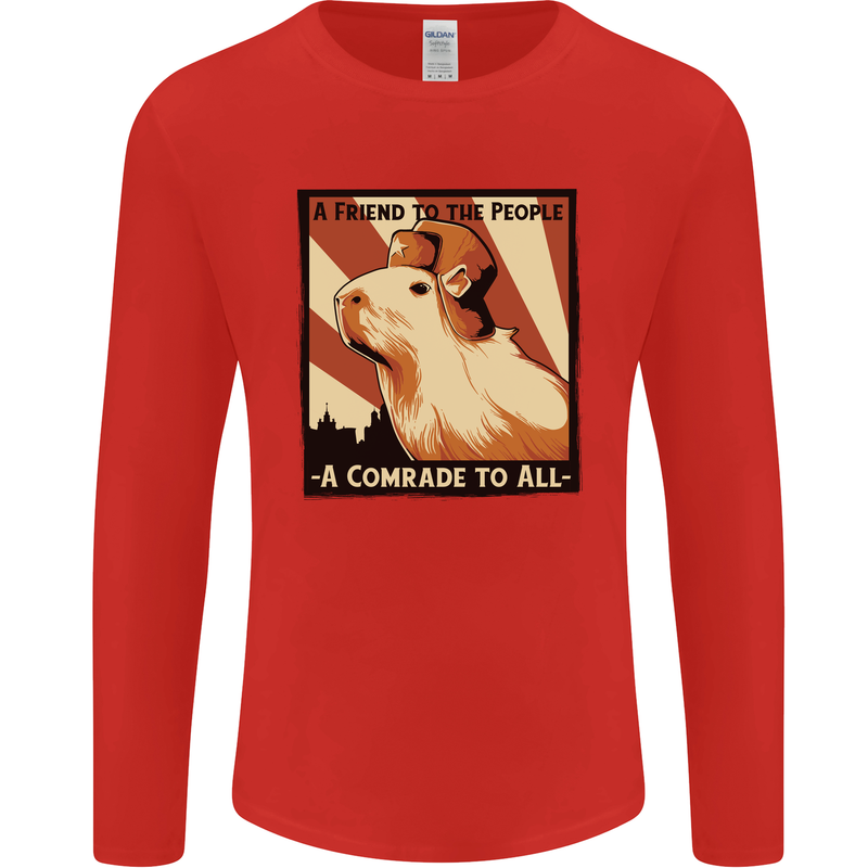 Capybara Comrade Mens Long Sleeve T-Shirt Red