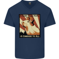 Capybara Comrade Mens V-Neck Cotton T-Shirt Navy Blue