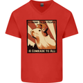 Capybara Comrade Mens V-Neck Cotton T-Shirt Red