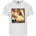 Capybara Comrade Mens V-Neck Cotton T-Shirt White