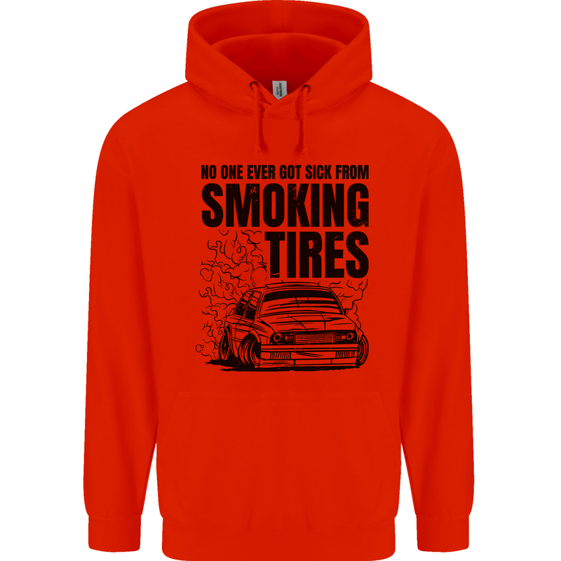 Car Drifting Burning Tires Childrens Kids Hoodie Bright Red