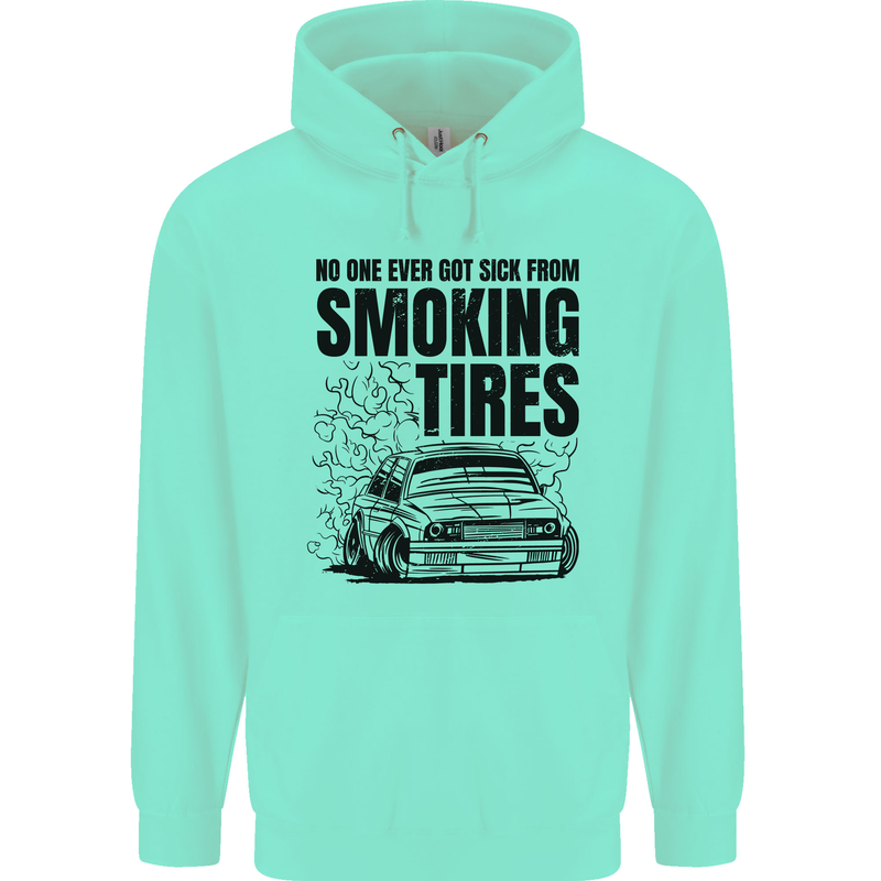 Car Drifting Burning Tires Childrens Kids Hoodie Peppermint