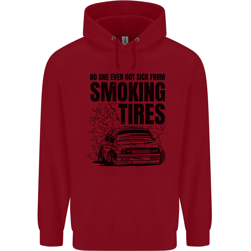 Car Drifting Burning Tires Childrens Kids Hoodie Red