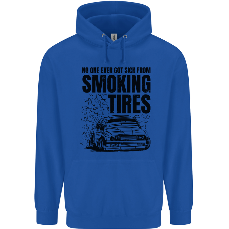 Car Drifting Burning Tires Childrens Kids Hoodie Royal Blue