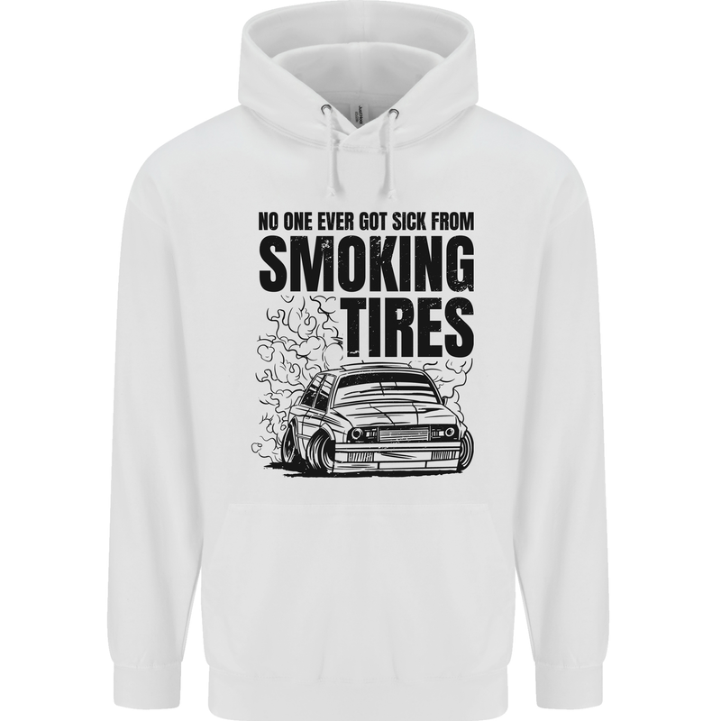 Car Drifting Burning Tires Childrens Kids Hoodie White