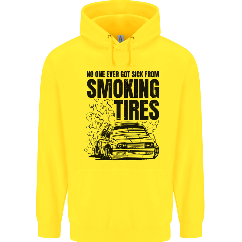 Car Drifting Burning Tires Childrens Kids Hoodie Yellow