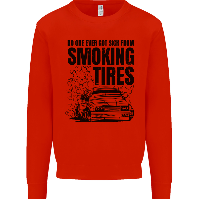 Car Drifting Burning Tires Kids Sweatshirt Jumper Bright Red
