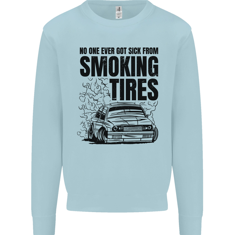 Car Drifting Burning Tires Kids Sweatshirt Jumper Light Blue