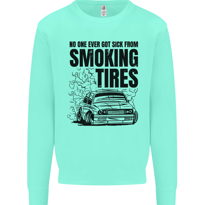 Car Drifting Burning Tires Kids Sweatshirt Jumper Peppermint